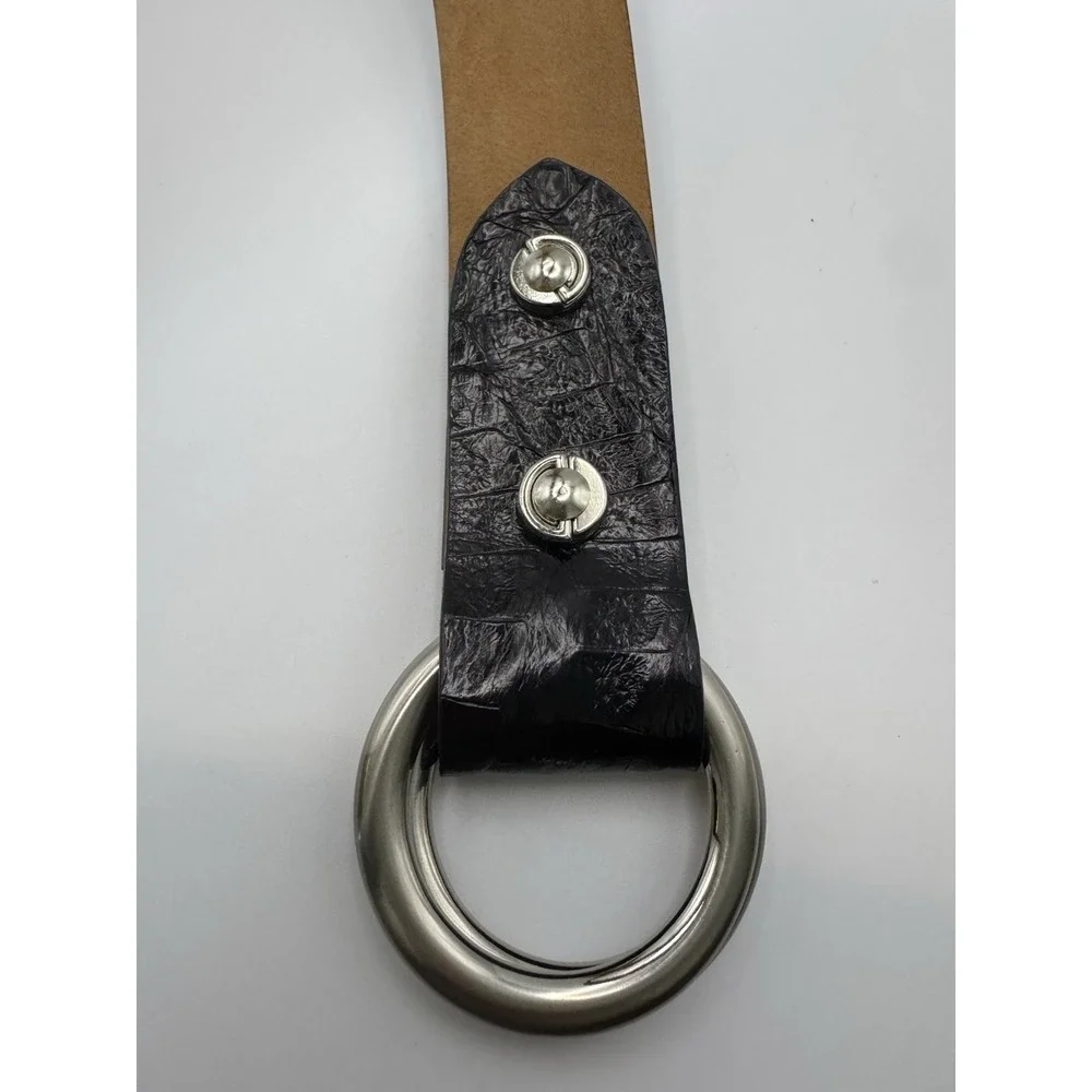 W Kleinberg Black Suede Custom Leather Belt Belt Sz 34 NWOT Loop Crocodile Accen